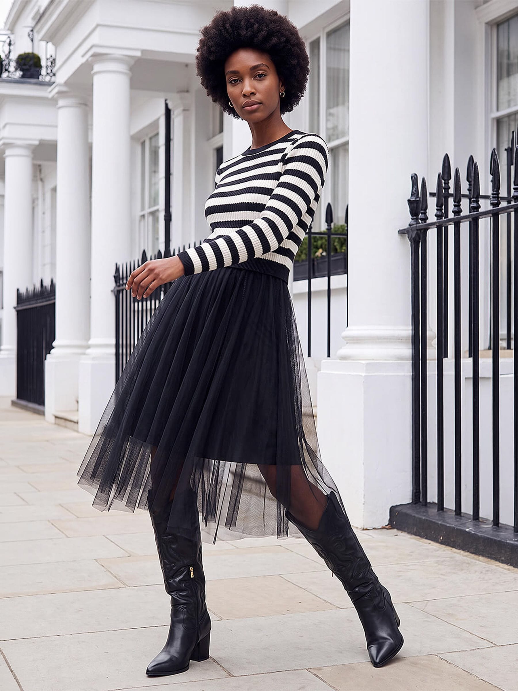 Roman Women's Black Stripe Print Mesh Midi Dress In | Size: 20 - Image 2