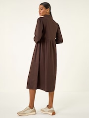 Roman Brown Zip Front Collared Midi Dress - Image 3 of 4
