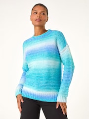 Roman Blue Spacedye Stripe Crew Neck Jumper - Image 1 of 4