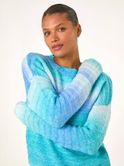 Roman Blue Spacedye Stripe Crew Neck Jumper - Image 2 of 4