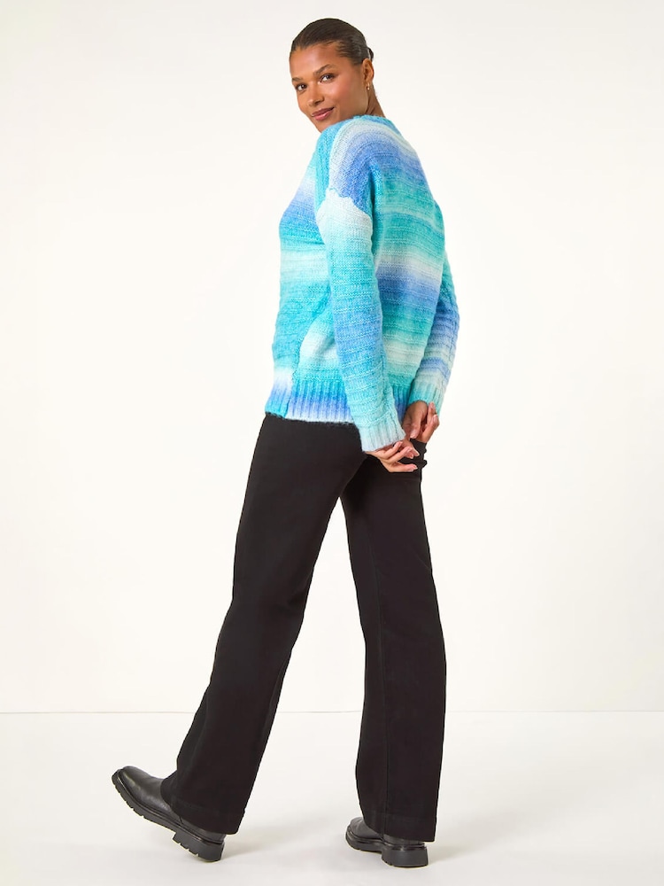Roman Blue Spacedye Stripe Crew Neck Jumper - Image 4 of 4 Roman Blue Spacedye Stripe Crew Neck Jumper - Image 4 of 4