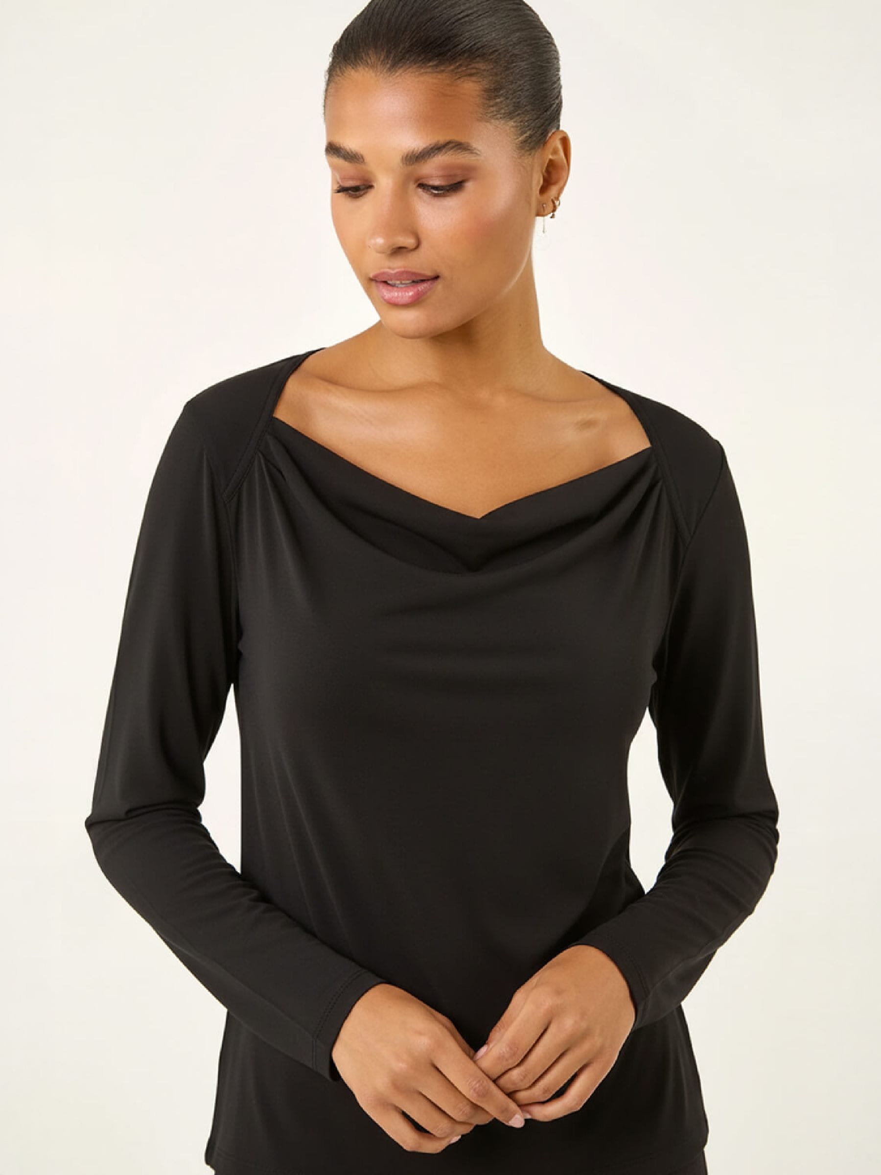 Roman Women's Black Cowl Neck Premium Stretch Top Size 18 - Image 4
