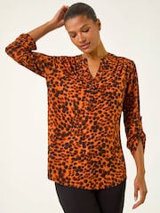 Roman Brown Spot Print Stretch Top - Image 2 of 4