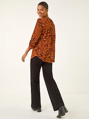 Roman Brown Spot Print Stretch Top - Image 3 of 4