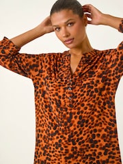 Roman Brown Spot Print Stretch Top - Image 4 of 4