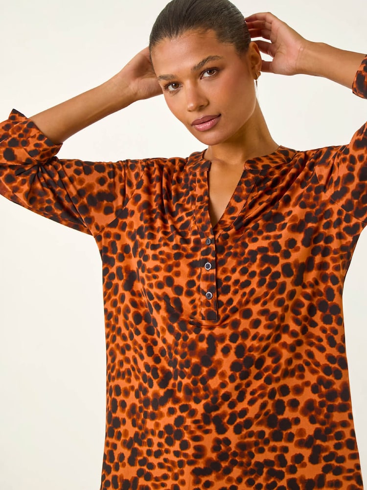 Roman Brown Spot Print Stretch Top - Image 4 of 4 Roman Brown Spot Print Stretch Top - Image 4 of 4