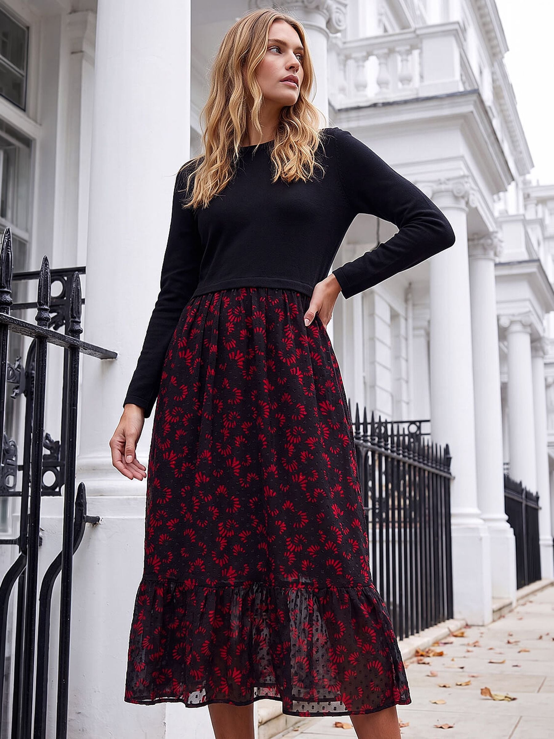 Roman Women's Black Contrast Print Mesh Skirt Midi Dress In | : Size 20 - Image 8