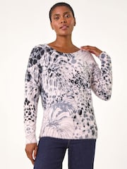 Roman Pink Fluffy Tropical Animal Print Knit Jumper - Image 2 of 4