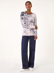 Roman Pink Fluffy Tropical Animal Print Knit Jumper - Image 4 of 4