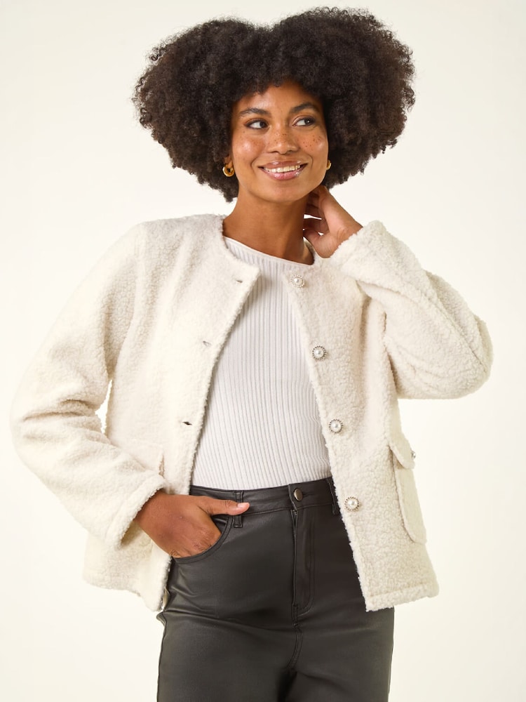 Roman White Cosy Boucle Fleece Jacket - Image 1 of 4 Roman White Cosy Boucle Fleece Jacket - Image 1 of 4