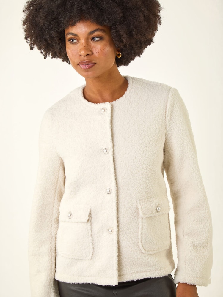 Roman White Cosy Boucle Fleece Jacket - Image 4 of 4 Roman White Cosy Boucle Fleece Jacket - Image 4 of 4
