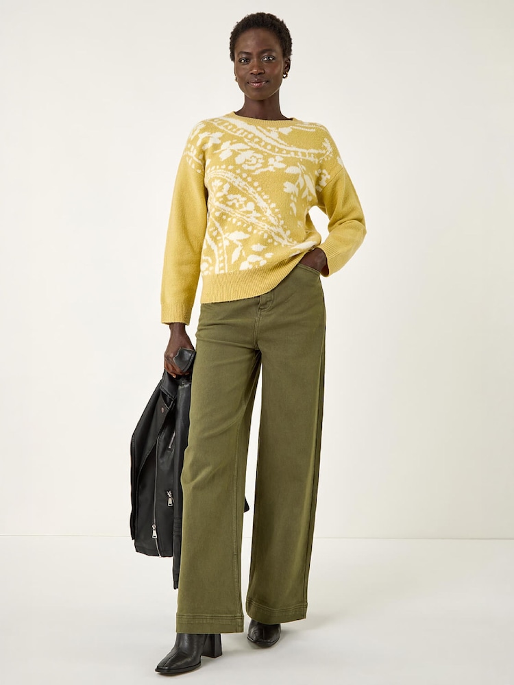Roman Green Floral Jacquard Knit Jumper - Image 2 of 4 Roman Green Floral Jacquard Knit Jumper - Image 2 of 4