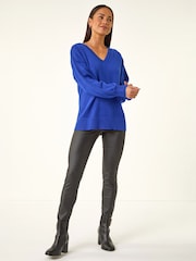 Roman Blue Petite Contrast Sleeve Knit Jumper - Image 2 of 4