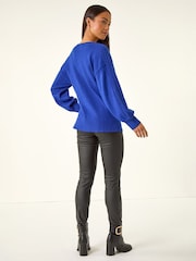 Roman Blue Petite Contrast Sleeve Knit Jumper - Image 3 of 4