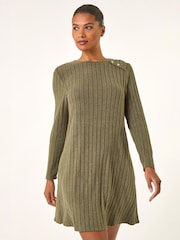 Roman Green Textured Ribbed Swing Dress - Image 1 of 4
