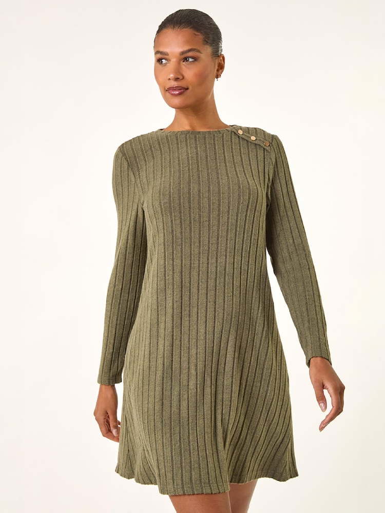 Roman Green Textured Ribbed Swing Dress - Image 1 of 4 Roman Green Textured Ribbed Swing Dress - Image 1 of 4