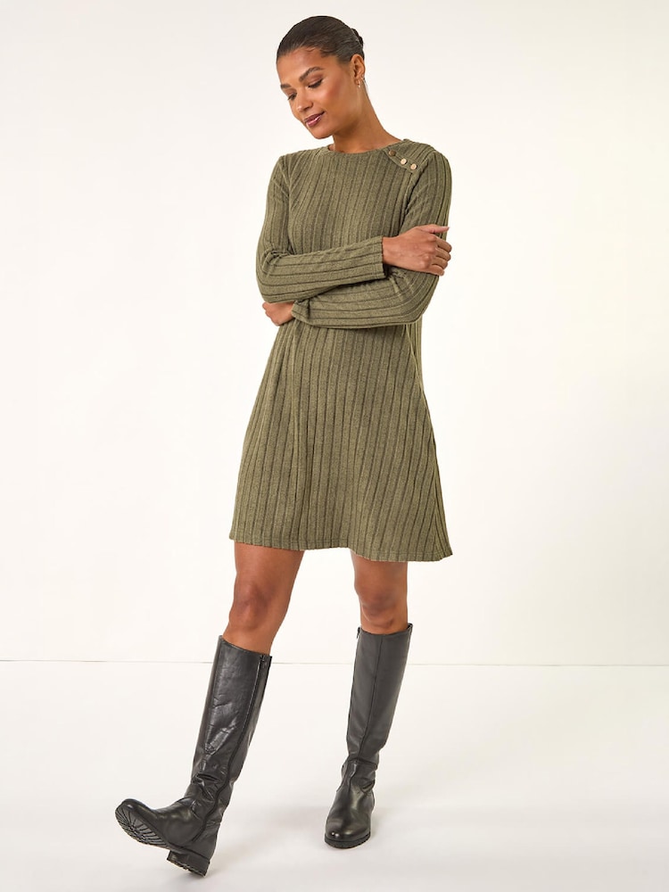 Roman Green Textured Ribbed Swing Dress - Image 2 of 4 Roman Green Textured Ribbed Swing Dress - Image 2 of 4