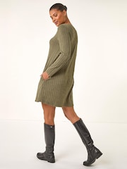 Roman Green Textured Ribbed Swing Dress - Image 3 of 4