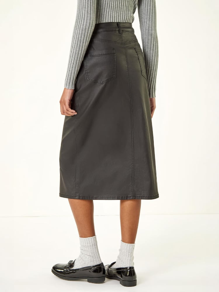 Roman Black Coated Midi Pencil Skirt - Image 2 of 4