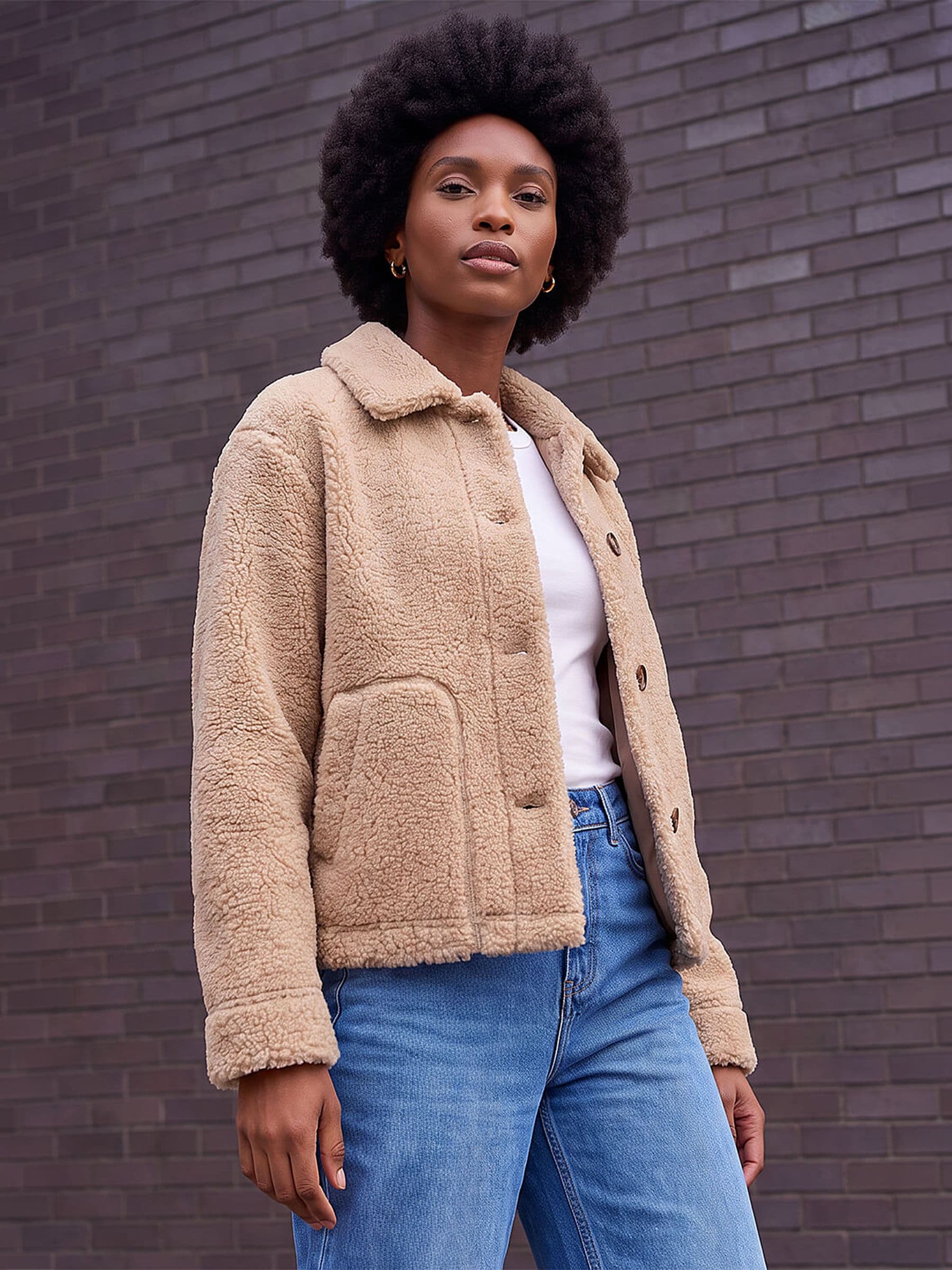 Roman Women's Natural Collared Borg Fleece Jacket - Image 3