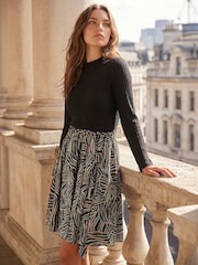 Roman Black Petite Animal Print Tie Front Knit Dress - Image 2 of 4