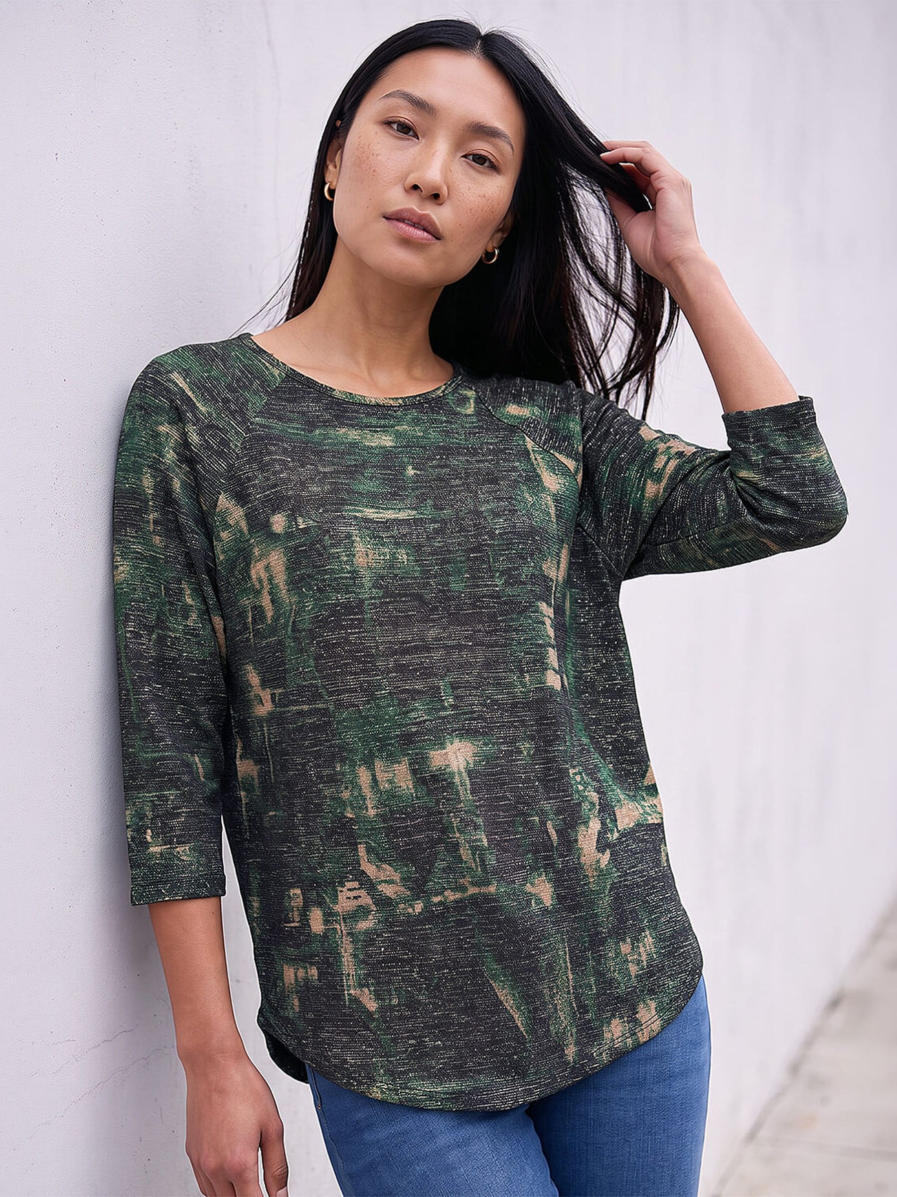 Roman Women's Textured Printed Stretch Top in Green | Size: 20 - Image 8