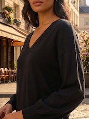 Roman Black Plain V-Neck Stretch Jumper - Image 4 of 4