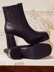 Love & Roses Black Real Leather Mid Block Heel Platform Chelsea Boot - Image 2 of 4