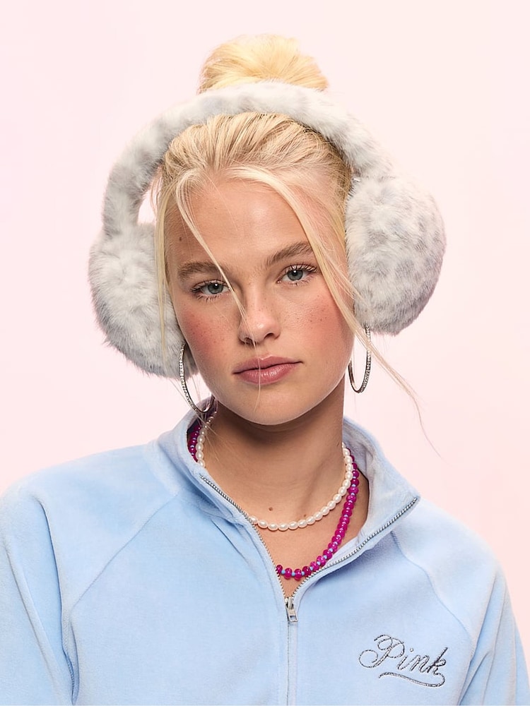 Victoria's Secret Pink Grey Leopard Faux Fur Earmuffs - Image 1 of 2