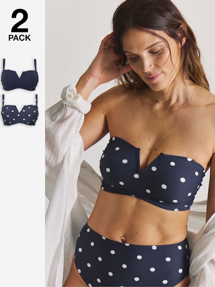 Simply Be Blue Bandeau Bikini Tops 2 Pack - Image 1 of 5 Simply Be Blue Bandeau Bikini Tops 2 Pack - Image 1 of 5