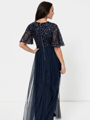 Maya Navy Blue V-Neck Delicate Sequin Maxi Dress - Image 2 of 4