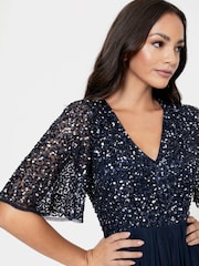 Maya Navy Blue V-Neck Delicate Sequin Maxi Dress - Image 3 of 4