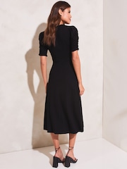 Lipsy Black Jersey Short Ruched Sleeve Knot Side Midi Dress - Image 2 of 4