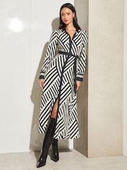 Lipsy Black/White Long Sleeve Maxi Shirt Dress - Image 1 of 4