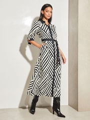 Lipsy Black/White Long Sleeve Maxi Shirt Dress - Image 3 of 4