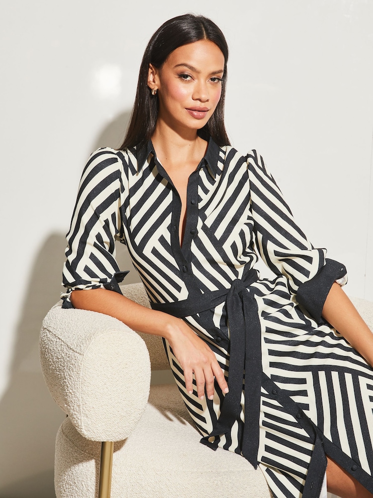 Lipsy Black/White Long Sleeve Maxi Shirt Dress - Image 4 of 4