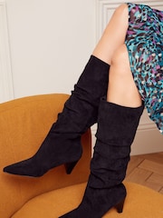 Love & Roses Black Mid Heel Ruched High Leg Boot - Image 1 of 4