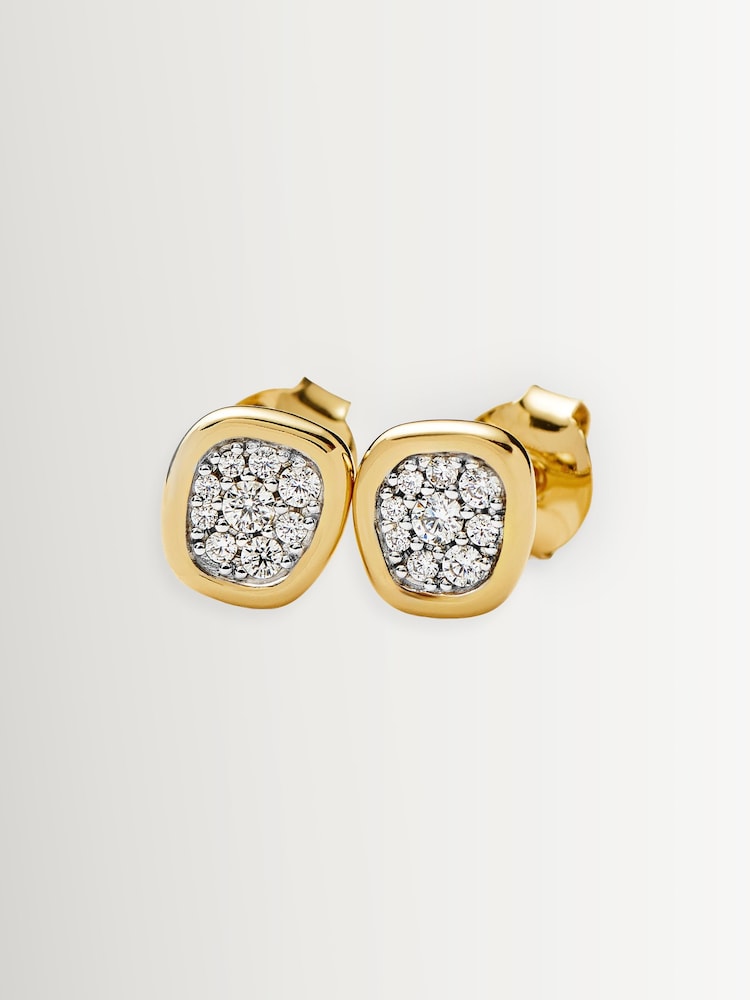 Missoma Gold Tone Molten Soft Square Pave Stud Earrings - Image 1 of 2 Missoma Gold Tone Molten Soft Square Pave Stud Earrings - Image 1 of 2