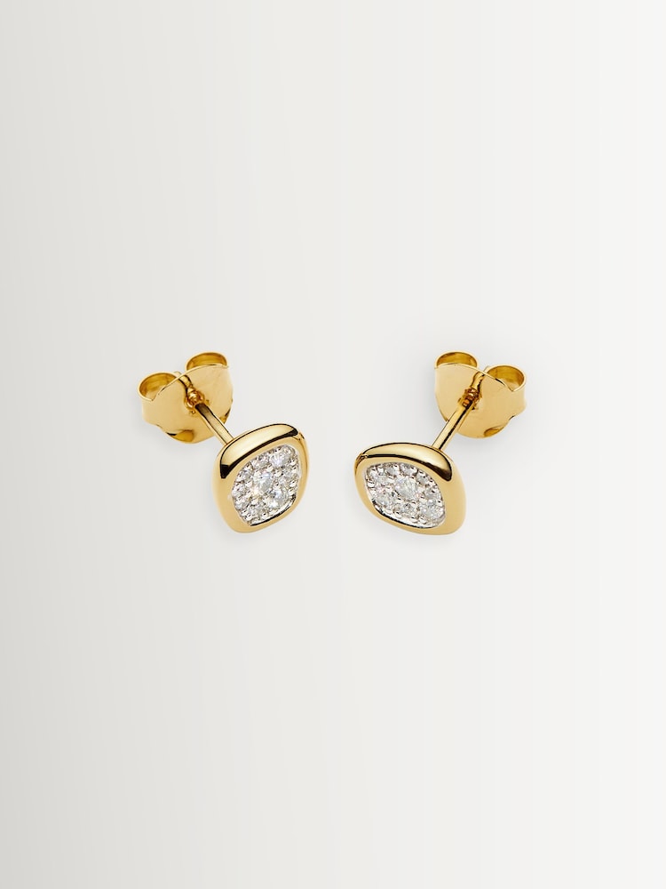 Missoma Gold Tone Molten Soft Square Pave Stud Earrings - Image 2 of 2 Missoma Gold Tone Molten Soft Square Pave Stud Earrings - Image 2 of 2