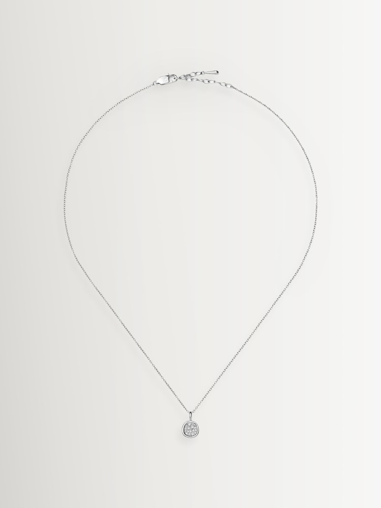 Missoma Silver Tone Molten Soft Square Pave Pendant Necklace - Image 1 of 3