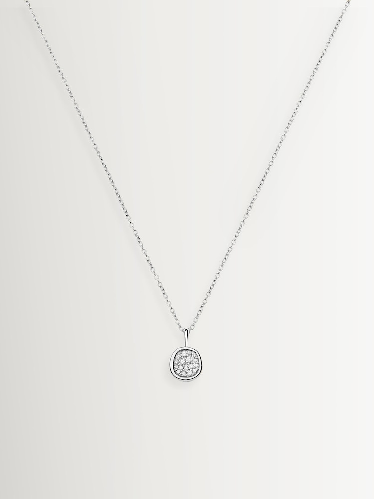 Missoma Silver Tone Molten Soft Square Pave Pendant Necklace - Image 2 of 3