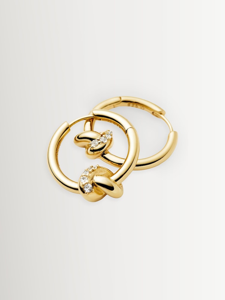 Missoma Gold Tone Lucy Williams Pave Knot Small Hoop Earrings - Image 1 of 3 Missoma Gold Tone Lucy Williams Pave Knot Small Hoop Earrings - Image 1 of 3