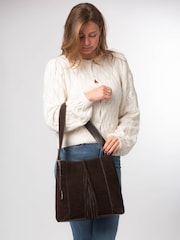 Cultured London Chocolate Brown 'Anitta' Suede Shoulder Bag - Image 1 of 4