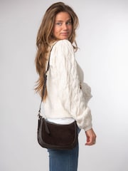 Cultured London Brown 'Roisin' Suede & Leather Cross-Body Bag - Image 1 of 7