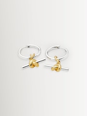 Missoma Silver Tone Lucy Williams Knot T-Bar Charm Hoop Earrings - Image 1 of 3
