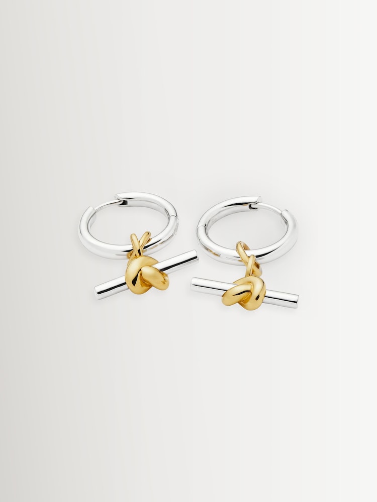 Missoma Silver Tone Lucy Williams Knot T-Bar Charm Hoop Earrings - Image 1 of 3