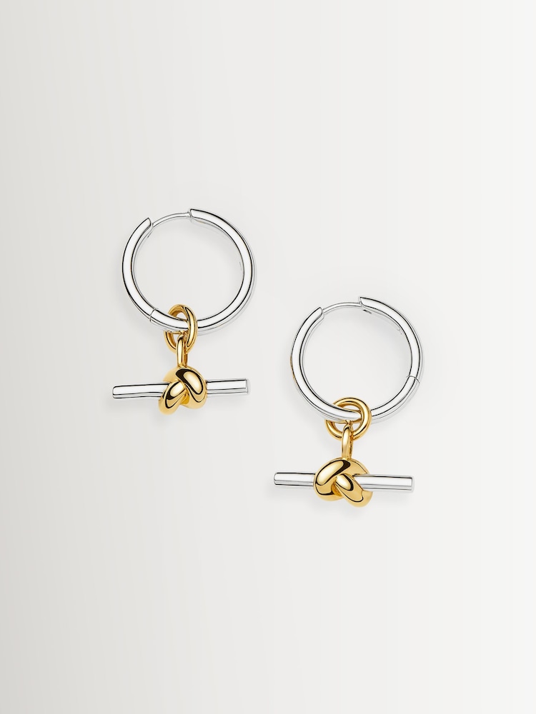 Missoma Silver Tone Lucy Williams Knot T-Bar Charm Hoop Earrings - Image 2 of 3