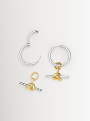 Missoma Silver Tone Lucy Williams Knot T-Bar Charm Hoop Earrings - Image 3 of 3