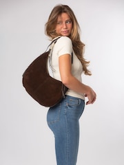 Cultured London Chocolate Brown 'Kacey' Suede & Leather Shoulder Bag - Image 1 of 6