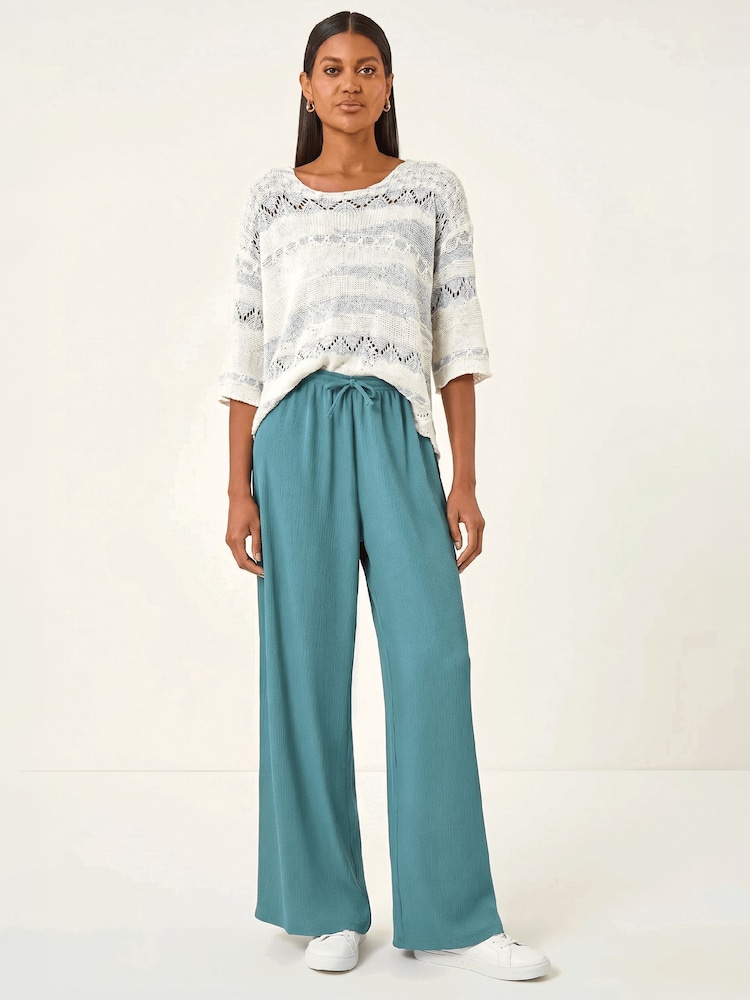 Roman Blue Crinkle Texture Tie Front Trousers - Image 1 of 4
